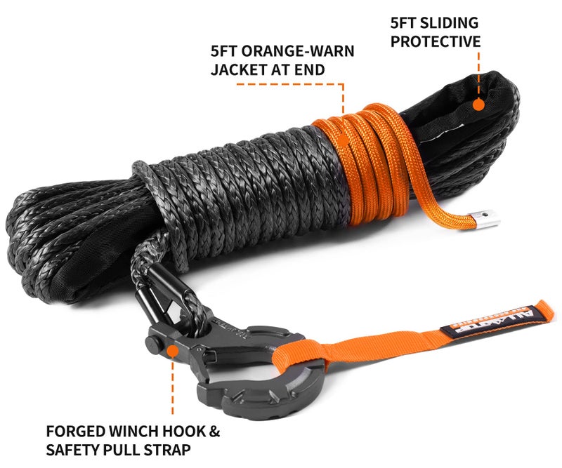 ALL-TOP Synthetic Winch Rope w/Hook & Isolator, 1/4in x 50ft, 9500Lbs UHMWPE Cable Replace Kit, Forged Hook & Rubber Stopper & Safety Pull Strap - Image 4